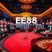 EE88's engaging poker table scene showcases high-stakes action with vibrant chips and lively players in a top casino.
