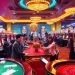 The TA88 casino scene captures the thrill of gambling with vibrant tables and players engaged in games.