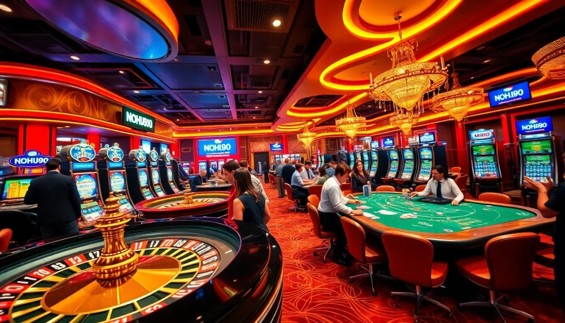 Experience the thrill of winning at NOHU90 casino with vibrant slot machines and roulette tables.
